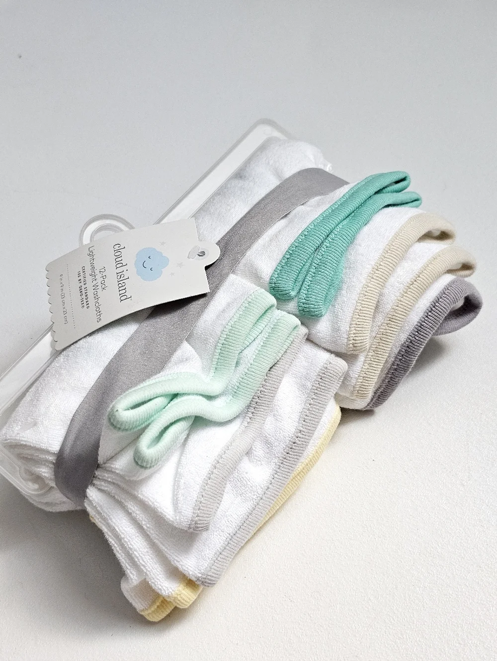 Cloud Island 12 Pack Baby Washcloths Cotton Soft Infant White Multi
